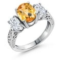 thumbnail image 1 of Gem Stone King 925 Sterling Silver 3-Stone Ring Checkerboard Citrine Moissanite (2.65 Cttw), 1 of 6