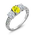 thumbnail image 1 of Gem Stone King 925 Sterling Silver 3-Stone Ring Mystic Topaz Moissanite(1.92 Cttw) (Size 7), 1 of 4