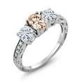 thumbnail image 1 of Gem Stone King 925 Sterling Silver 3-Stone Ring Oval Morganite Moissanite(1.77 Cttw) (Size 8), 1 of 4