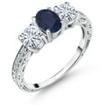 thumbnail image 1 of Gem Stone King 925 Sterling Silver 3-Stone Ring Oval Sapphire Moissanite (2.12 Cttw), 1 of 6