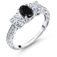 thumbnail image 1 of Gem Stone King 925 Sterling Silver 3-Stone Ring Oval Sapphire Moissanite (2.22 Cttw), 1 of 6