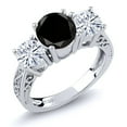 thumbnail image 1 of Gem Stone King 925 Sterling Silver 3-Stone Ring Round Diamond Moissanite (2.80 Cttw), 1 of 5