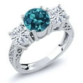 thumbnail image 1 of Gem Stone King 925 Sterling Silver 3-Stone Ring Round London Blue Topaz and Forever Classic Moissanite 2.70cttw by Charles & Colvard, 1 of 5