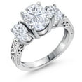 thumbnail image 1 of Gem Stone King 925 Sterling Silver 3-Stone Ring Set with Moissanite (3.10 Cttw), 1 of 6