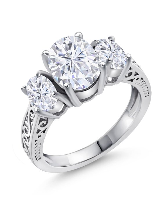 925 Sterling Silver 3-Stone Ring Set with Moissanite (3.10 Cttw)