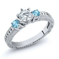 thumbnail image 1 of Gem Stone King 925 Sterling Silver 3-Stone Ring Set with Near Colorless (GH, Size 7) Round Moissanite and Topaz (0.80 Cttw, Size 7), 1 of 2