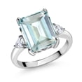thumbnail image 1 of Gem Stone King 5.73 Cttw 3-Stone Ring with Sky Blue Simulated Aquamarine and White Moissanite | Emerald Cut 14X10MM and 3.5MM Trillion | Gemstone Birthstone (Size 7), 1 of 7