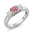 thumbnail image 1 of Gem Stone King 925 Sterling Silver 3-Stone Wedding Jewelry Bridal Ring Round Pink Moissanite and Moissanite 0.96cttw (Size 5), 1 of 4