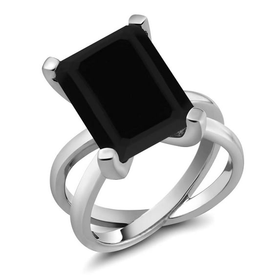 Gem Stone King 925 Sterling Silver 5.00 Ct Octagon Black Onyx Cross Ring (Size 5)
