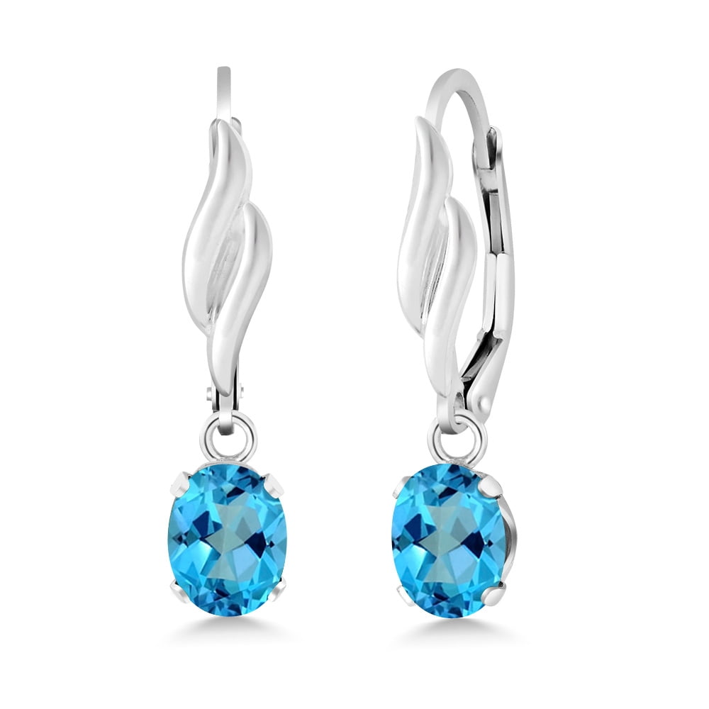 Gem Stone King 925 Sterling Silver American Blue Mystic Topaz Leverback Dangle Drop Earrings for Women (2.00 Cttw, Gemstone, Oval 7X5MM)