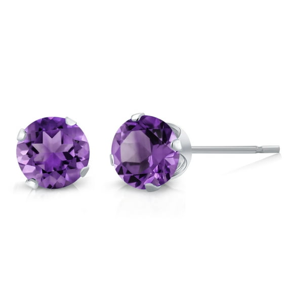 Gem Stone King 925 Sterling Silver Amethyst Peridot Garnet Topaz Round Post With Friction Back Stud Earrings for Women Men 4MM
