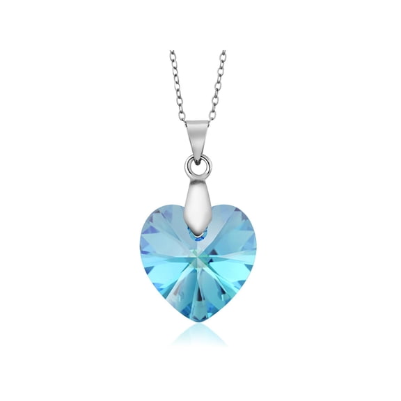 Gem Stone King 925 Sterling Silver Aurora Borelias Heart Shape Crystals Pendant Necklace for Women with 18 inch Silver Chain