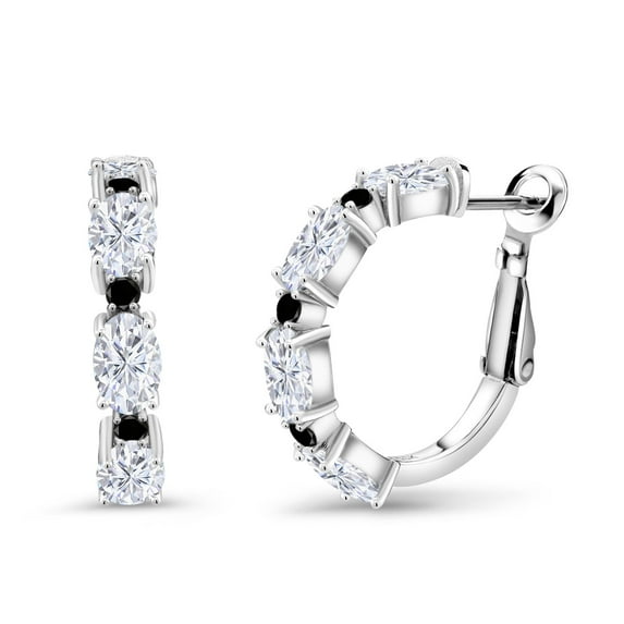 Gem Stone King 925 Sterling Silver Black Diamond Earrings Set with Moissanite (4.20 Cttw)