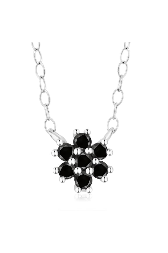 925 Sterling Silver Black Diamond Flower Shaped Pendant Necklace for Women | 0.25 Cttw | 16 inch + 2 inches Extender Chain | Fine Jewelry Gifts for Women Mom Wife Her