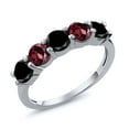 thumbnail image 1 of Gem Stone King 925 Sterling Silver Black Diamond and Red Rhodolite Garnet Wedding Band Ring for Women (0.95 Cttw, Round 3.5MM, Gemstone April Birthstone, Size 6), 1 of 2