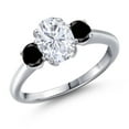 thumbnail image 1 of Gem Stone King 925 Sterling Silver Black Diamond Ring Set with Oval Moissanite (2.04 Cttw), 1 of 7