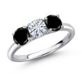 thumbnail image 1 of Gem Stone King 925 Sterling Silver White Moissanite and Black Diamond Engagement Ring for Women | 1.60 Cttw | Round 5MM | Gemstone Birthstone | Size 5, 1 of 7
