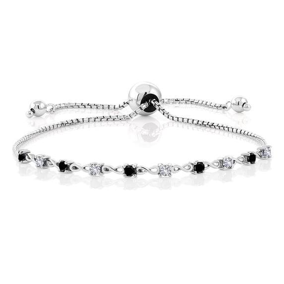 Gem Stone King 925 Sterling Silver Black Diamond and White Created Sapphire Tennis Bracelet for Women (0.58 Cttw, Fully Adjustable up to 9 inch)
