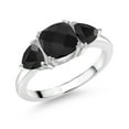 thumbnail image 1 of Gem Stone King 925 Sterling Silver Black Onyx 3 Stone Engagement Ring for Women | 2.19 Cttw | Gemstone December Birthstone | Cushion 7MM and Trillion 5MM | Available in Size 5, 6, 7, 8, 9, 1 of 3