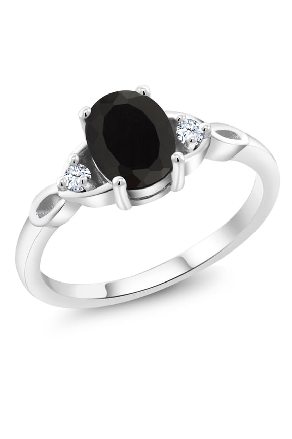 925 Sterling Silver Black Onyx 3 Stone Ring for Women | 1.31 Cttw | Gemstone December Birthstone | Oval 8X6MM | Available in Size 5, 6, 7, 8, 9