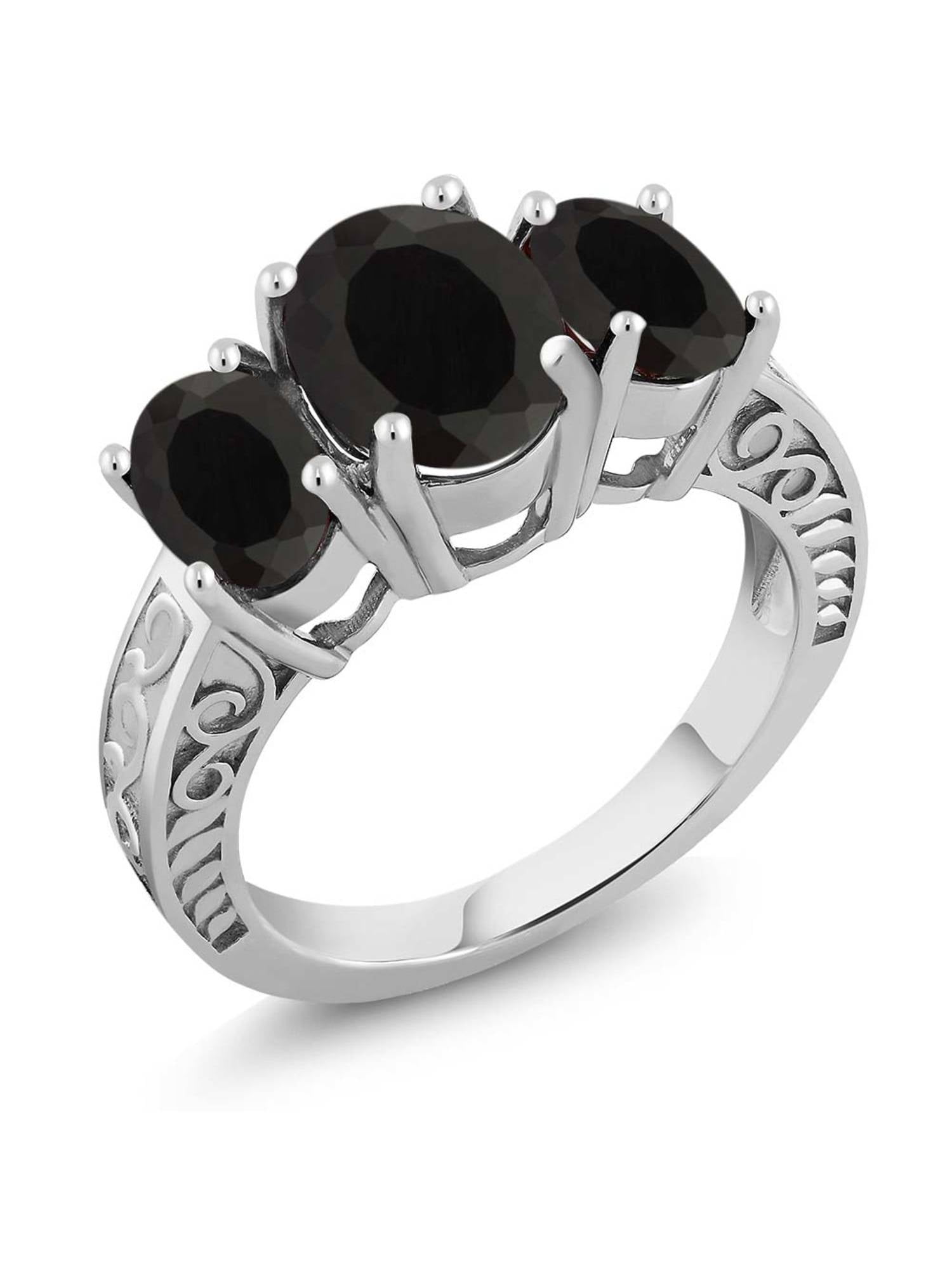 Gem Stone King Sterling Silver Black Onyx Women's Solitaire Ring - 0.68 Ct Oval, Sizes 5-9, Birthstone Jewelry - View #5