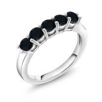 Gem Stone King 925 Sterling Silver Black Onyx 5-Stone Wedding Anniversary Band Ring for Women (0.65 Cttw, Gemstone December Birthstone, Size 8)