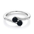 thumbnail image 1 of Gem Stone King 925 Sterling Silver Black Onyx Bypass Ring for Women (0.68 Cttw, Gemstone December Birthstone, Round 4MM, Available in Size 5, 6, 7, 8, 9), 1 of 4