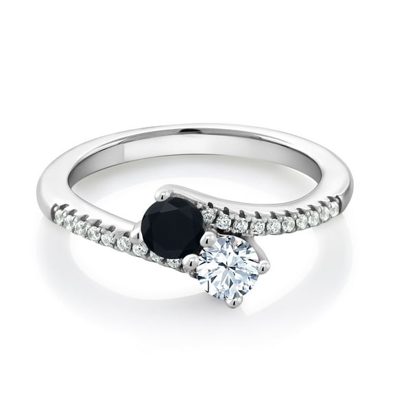Gem Stone King 925 Sterling Silver Black Onyx Bypass Ring for Women (0.71 Cttw, Gemstone December Birthstone, Round 4MM, Available in Size 5, 6, 7, 8, 9)