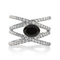 thumbnail image 1 of Gem Stone King 925 Sterling Silver Black Onyx Criss Cross Ring for Women (2.18 Cttw, Oval 8X6MM, Gemstone Birthstone, Available in Size 5, 6, 7, 8, 9), 1 of 4