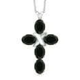 thumbnail image 1 of Gem Stone King 925 Sterling Silver Black Onyx Cross Pendant Necklace for Women (1.95 Cttw, Gemstone December Birthstone, Oval 6X4MM, With 18 inch Silver Chain), 1 of 5