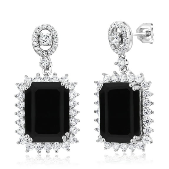 Gem Stone King 925 Sterling Silver Black Onyx Dangle Earrings for Women (10.60 Cttw, Gemstone December Birthstone, Octagon 14X10MM)