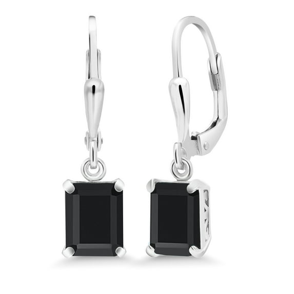 Gem Stone King 925 Sterling Silver Black Onyx Dangle Earrings for Women (3.27 Cttw, Gemstone December Birthstone, Octagon 8X6MM)