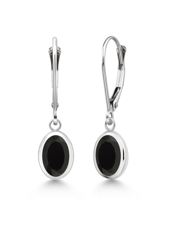 925 Sterling Silver Black Onyx Drop Dangle Leverback Earrings for Women (3.20 Cttw, Gemstone December Birthstone, Oval 8X6MM)