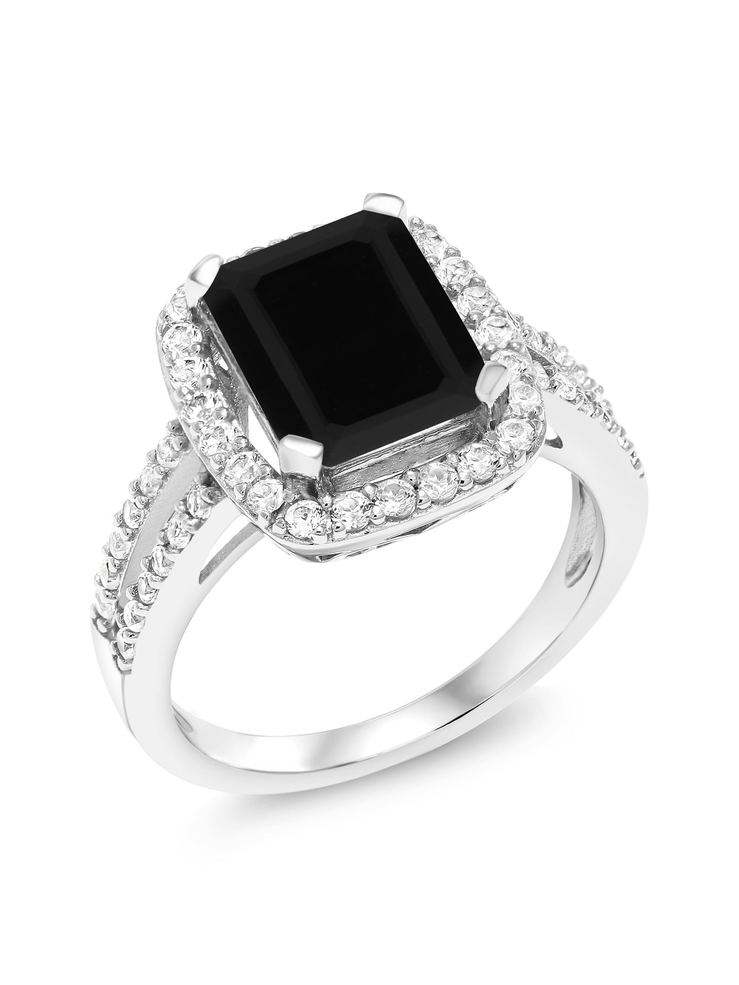 Gem Stone King 925 Sterling Silver Black Onyx Engagement Ring For Women