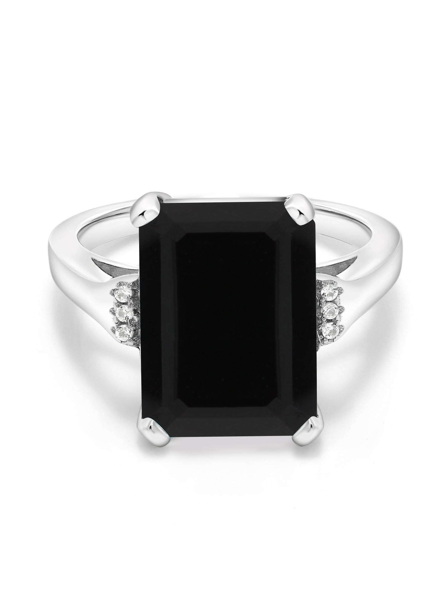 Gem Stone King 925 Sterling Silver Black Onyx Engagement Ring For Women