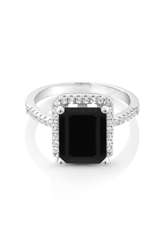 925 Sterling Silver Black Onyx Engagement Ring for Women (3.49 Cttw, Emerald Cut 10X8MM, Gemstone December Birthstone, Size 6)