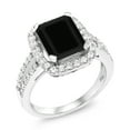 thumbnail image 1 of Gem Stone King 925 Sterling Silver Black Onyx Engagement Ring for Women (3.75 Cttw Emerald Cut, Gemstone Birthstone, Size 5), 1 of 4