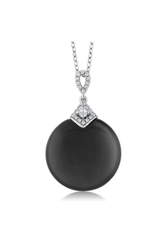 925 Sterling Silver Black Onyx Gemstone Birthstone Pendant Necklace for Women with 18 inch Silver Chain