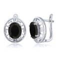 thumbnail image 1 of Gem Stone King 925 Sterling Silver Black Onyx Greek Key Earrings for Women (5.00 Cttw, Gemstone December Birthstone, Oval 10X8MM), 1 of 4
