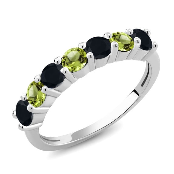 Gem Stone King 925 Sterling Silver Black Onyx and Green Peridot Anniversary Ring for Women (1.14 Cttw, Round Gemstone Birthstone, Size 9)