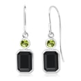 thumbnail image 1 of Gem Stone King 925 Sterling Silver Black Onyx and Green Peridot French Wire Dangle Earrings for Women (2.18 Cttw, Gemstone December Birthstone, Emerald Cut 7X5MM, Round 3MM), 1 of 3
