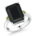 thumbnail image 1 of Gem Stone King 925 Sterling Silver Black Onyx and Green Peridot Ring for Women (6.70 Cttw, Emerald Cut 14x10MM, Gemstone December Birthstone, Size 5), 1 of 4