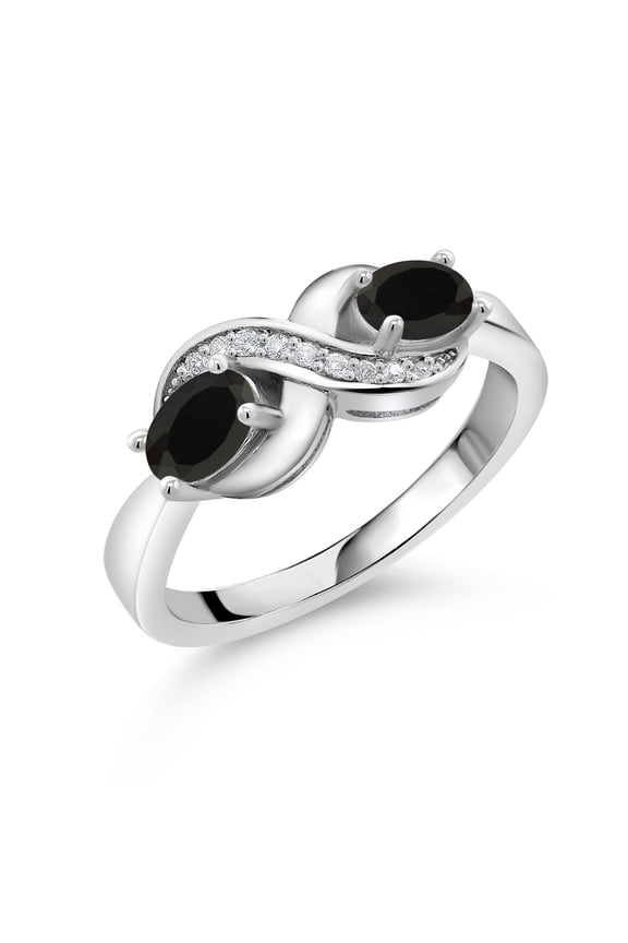 925 Sterling Silver Black Onyx Infinity Promise Ring for Women (0.91 Cttw, Oval 6X4MM, Gemstone Birthstone, Available in Size 5, 6, 7, 8, 9)