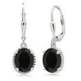 thumbnail image 1 of Gem Stone King 925 Sterling Silver Black Onyx Leverback Dangle Earrings for Women (4.00 Cttw, Gemstone December Birthstone, Oval 9X7MM), 1 of 5
