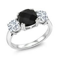thumbnail image 1 of Gem Stone King 3.11 Cttw Black Onyx and White Moissanite 3-Stone Engagement Ring for Women | 925 Sterling Silver | Cushion 8MM | Three Stone Wedding Engagement Anniversary Promise Ring | Size 7, 1 of 6