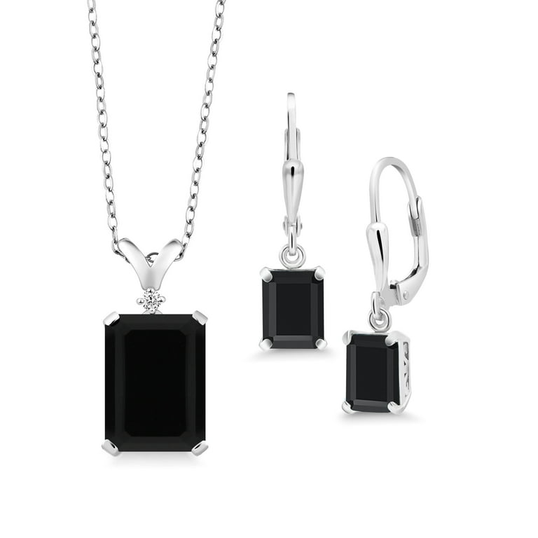 Gem Stone King 925 Sterling Silver Black Onyx Pendant and Earrings 