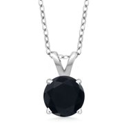 925 Sterling Silver Black Onyx Pendant Necklace for Women (0.80 Cttw, Gemstone December Birthstone, Round 6MM, With 18 inch Silver Chain)