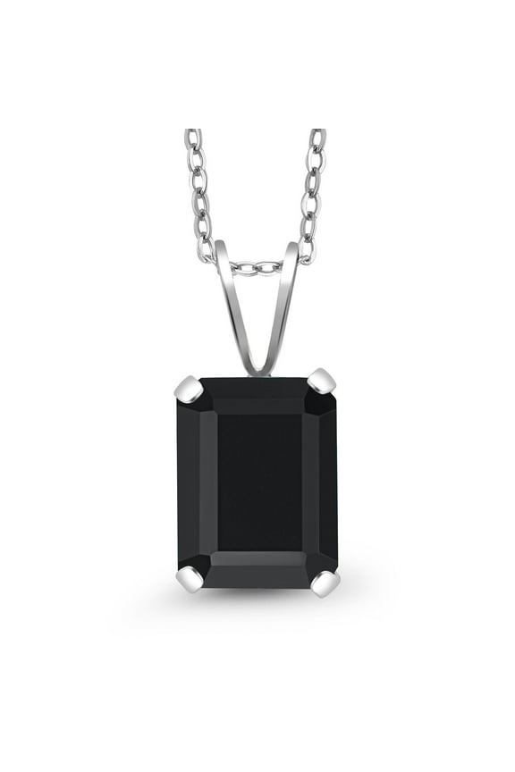 925 Sterling Silver Black Onyx Pendant Necklace for Women (2.10 Cttw, Gemstone Birthstone, Emerald Cut 9X7MM, with 18 inch Silver Chain)
