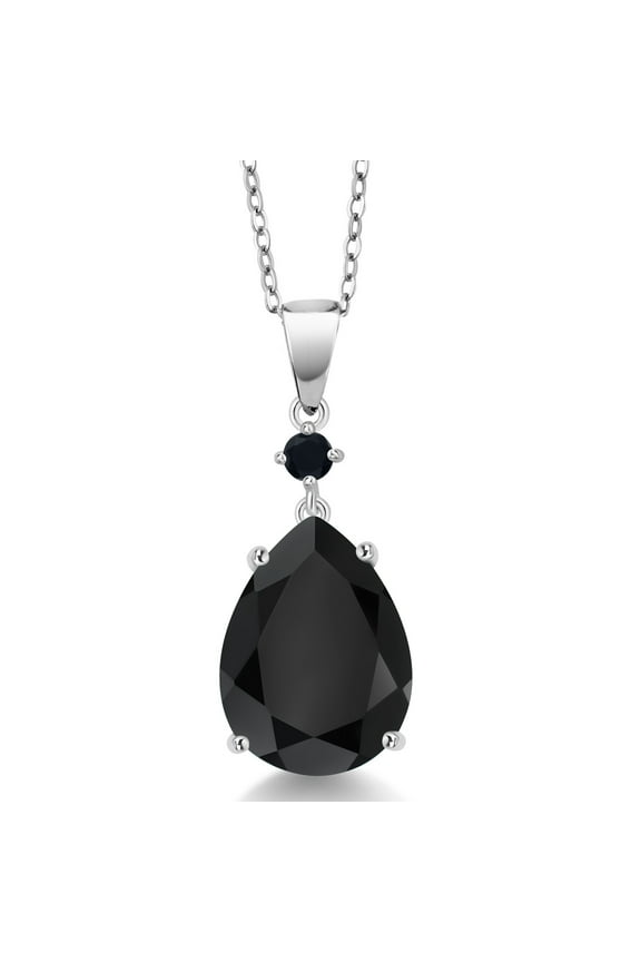 925 Sterling Silver Black Onyx Pendant Necklace for Women (7.47 Cttw, Pear Shape 16X12MM, Gemstone, with 18 inch Chain)