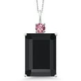 thumbnail image 1 of Gem Stone King 925 Sterling Silver Black Onyx and Pink Lab Grown Diamond Pendant Necklace for Women (15.33 Cttw, Emerald Cut 18X13MM, With 18 inch Silver Chain), 1 of 4